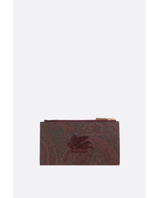 Etro Paisley coated canvas and smooth leather zipped card case Man
