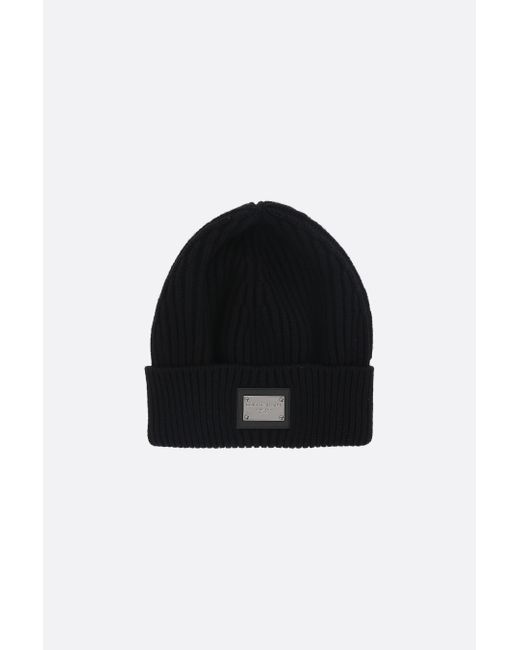 Dolce & Gabbana logo plate-detailed ribbed wool and cashmere beanie Man