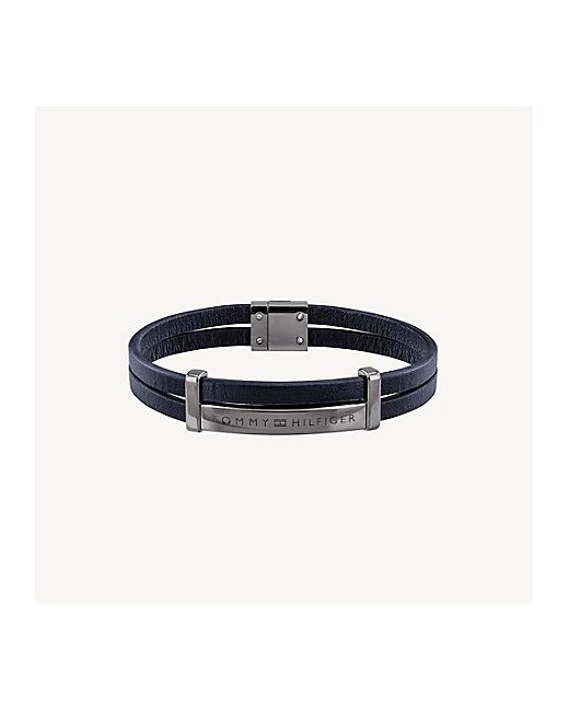 Tommy Hilfiger Icon ID Bracelet with Navy Leather Strap Blue