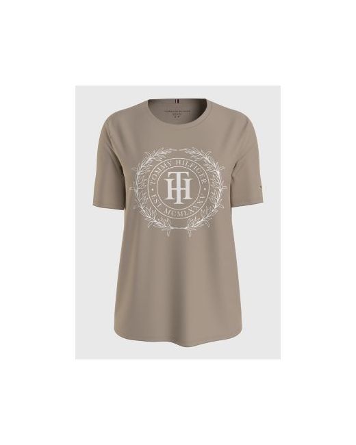 Tommy Hilfiger Crest Logo Open Neck T-Shirt Sand M
