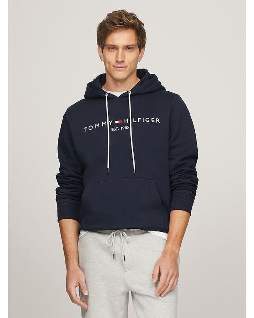 Tommy Hilfiger Embroidered Tommy Logo Hoodie Blue