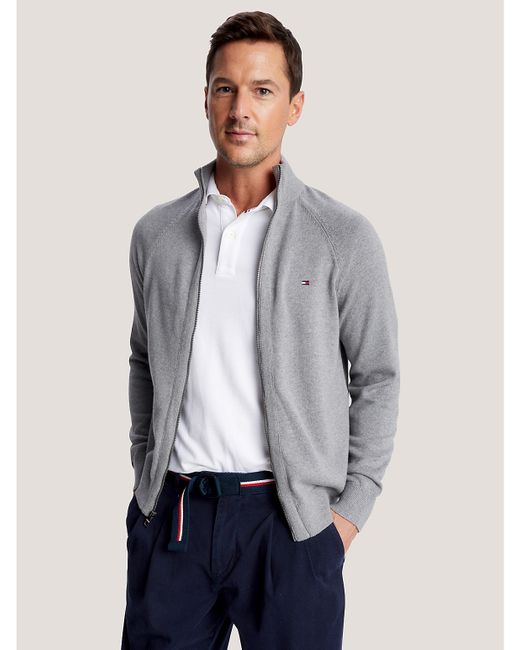 Tommy Hilfiger Mens Flag Logo Zip Sweater Grey
