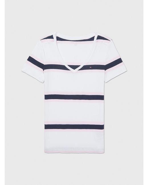 Tommy Hilfiger Stripe V-Neck T-Shirt White