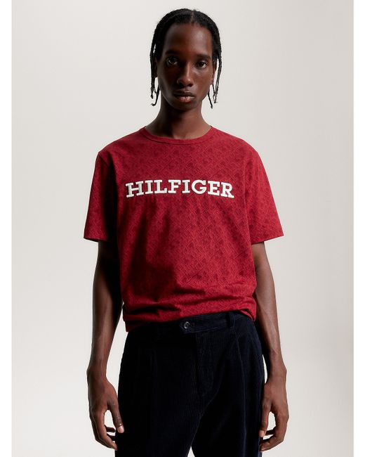 Tommy Hilfiger Allover TH Embroidered Monotype T-Shirt Red