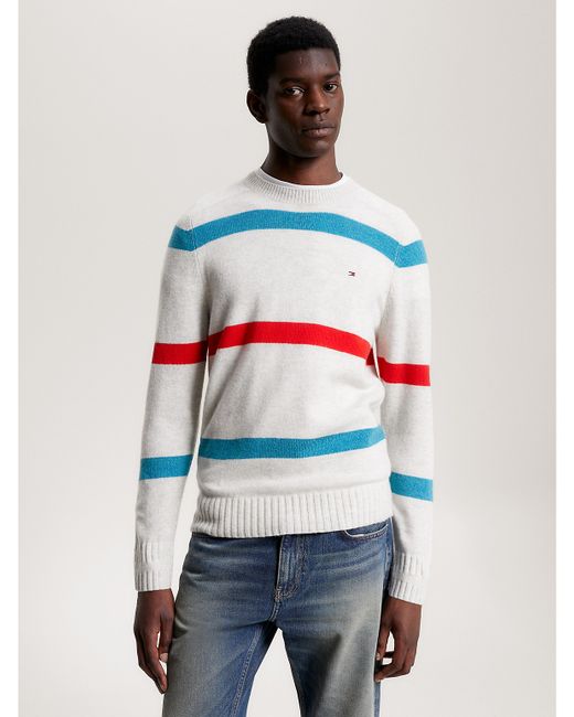 Tommy Hilfiger Mens Stripe Merino Wool Sweater