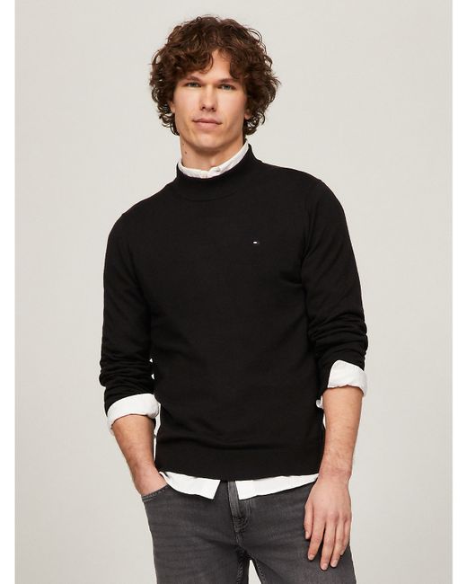 Tommy Hilfiger Mens Solid Wool-Blend Mockneck Sweater