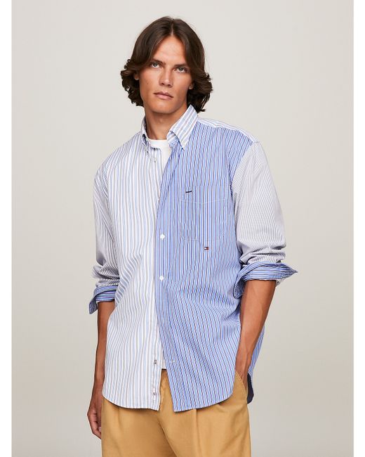 Tommy Hilfiger Regular Fit Block Stripe Poplin Shirt Blue