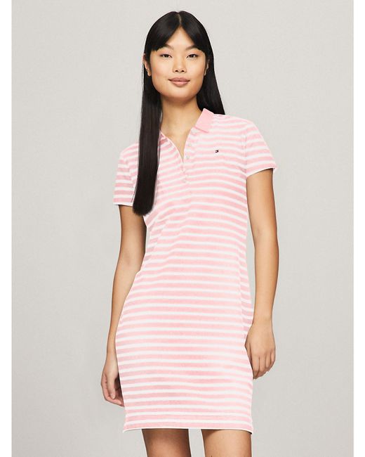 Tommy Hilfiger Slim Fit Stripe Stretch Polo Dress Pink
