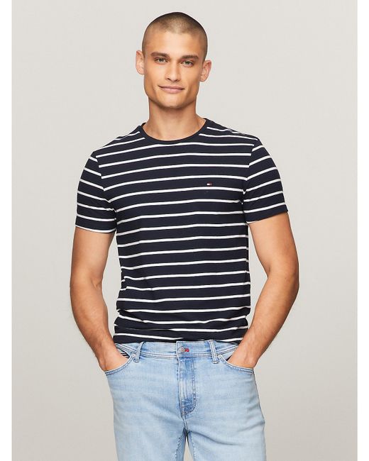 Tommy Hilfiger Slim Fit Premium Stretch Stripe T-Shirt Blue