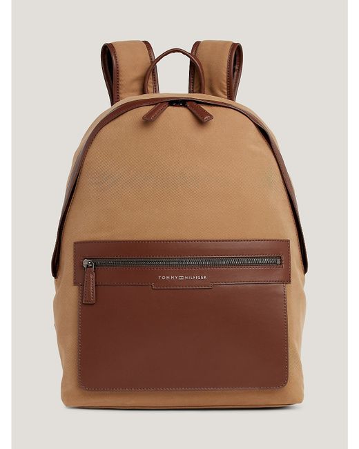 Tommy Hilfiger Leather Trim Dome Backpack Brown