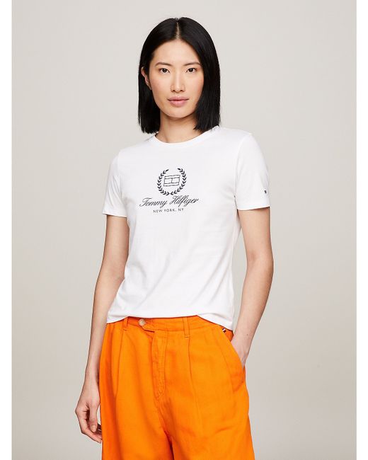 Tommy Hilfiger Slim Fit Laurel Logo T-Shirt Natural