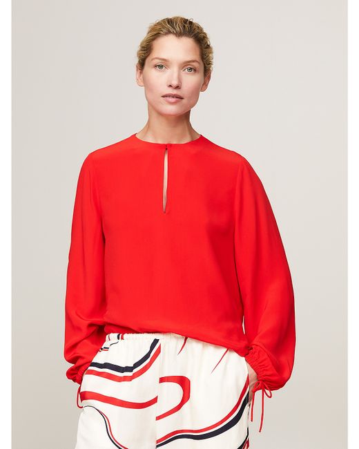 Tommy Hilfiger Relaxed Fit Keyhole Crepe Blouse