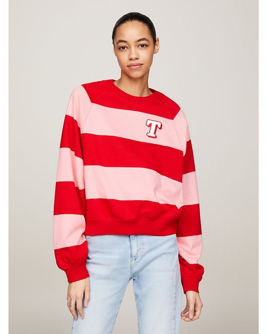 Tommy Hilfiger Relaxed Fit Rugby Stripe Sweatshirt Pink
