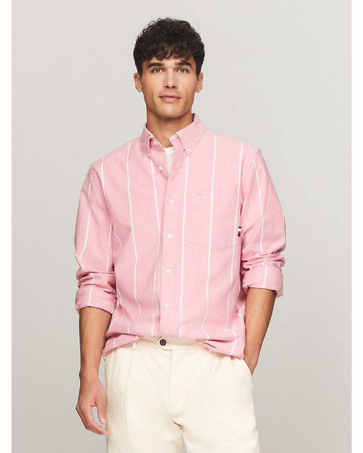 Tommy Hilfiger Regular Fit Stripe Oxford Shirt Pink