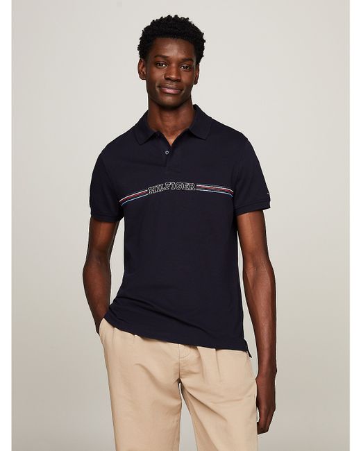 Tommy Hilfiger Regular Fit Monotype Chest Stripe Polo Blue