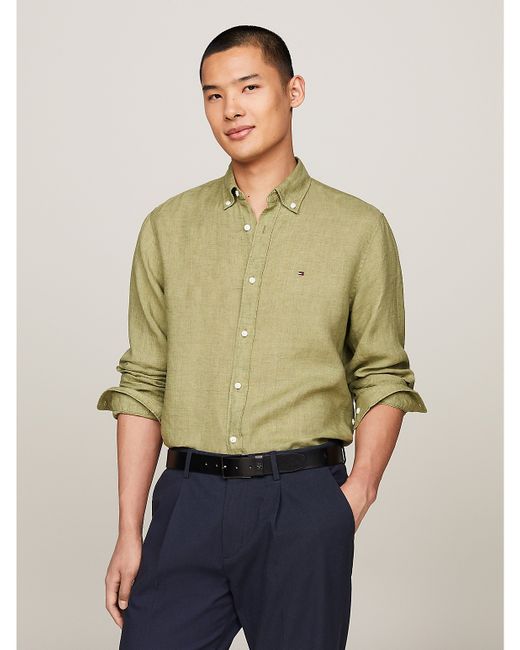 Tommy Hilfiger Regular Fit Pigment-Dyed Linen Shirt