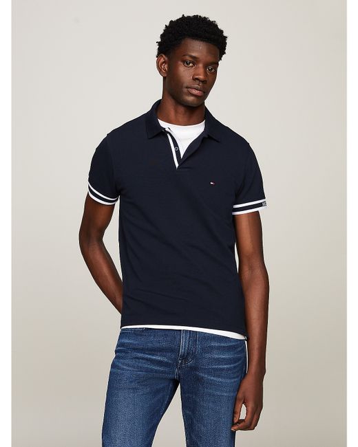 Tommy Hilfiger Slim Fit Monotype Cuff Polo Blue