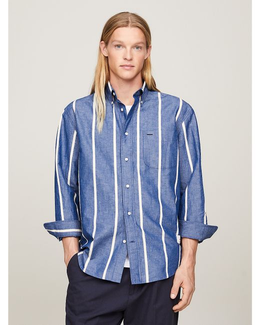 Tommy Hilfiger Regular Fit Stripe Cotton Linen Shirt