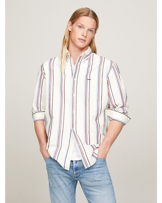 Tommy Hilfiger Regular Fit Stripe Linen Blend Shirt Multi