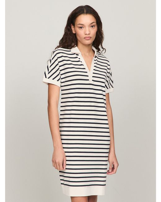 Tommy Hilfiger Relaxed Fit Stripe Polo Dress White