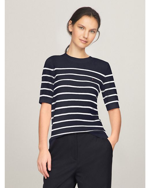 Tommy Hilfiger Short-Sleeve Stripe Sweater Blue