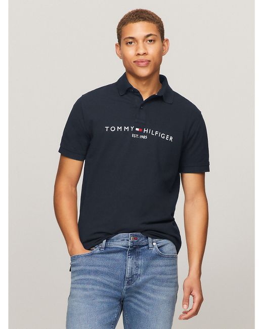 Tommy Hilfiger Regular Fit Embroidered Tommy Logo Polo Blue