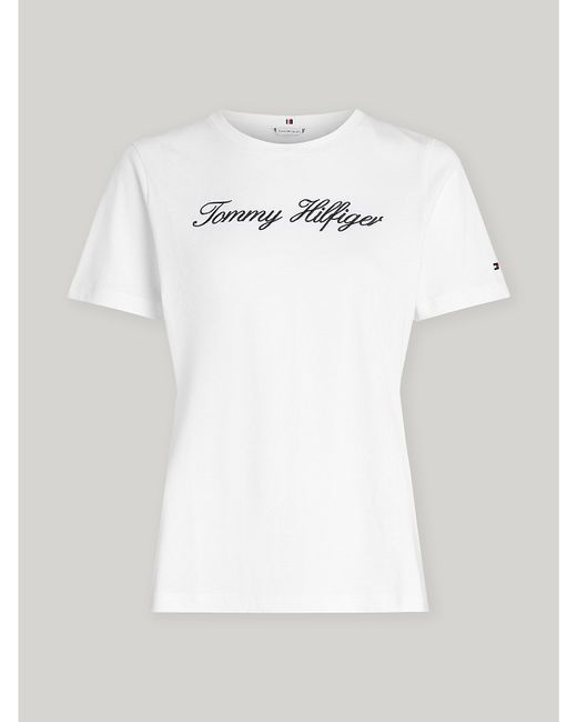 Tommy Hilfiger Embroidered Script Logo T-Shirt Beige