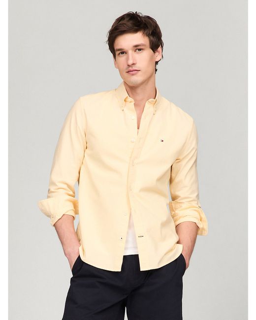 Tommy Hilfiger Regular Fit Solid Stretch Oxford Shirt Yellow
