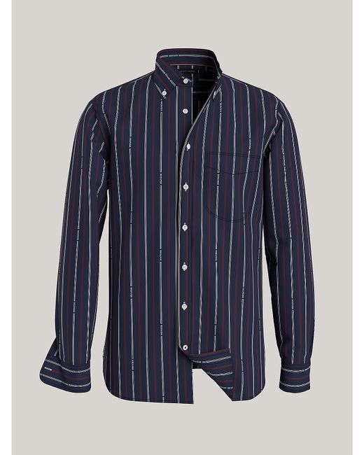 Tommy Hilfiger Regular Fit Stripe Poplin Shirt Blue