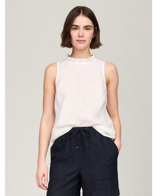 Tommy Hilfiger Relaxed Fit Sleeveless Ruffle Linen Top