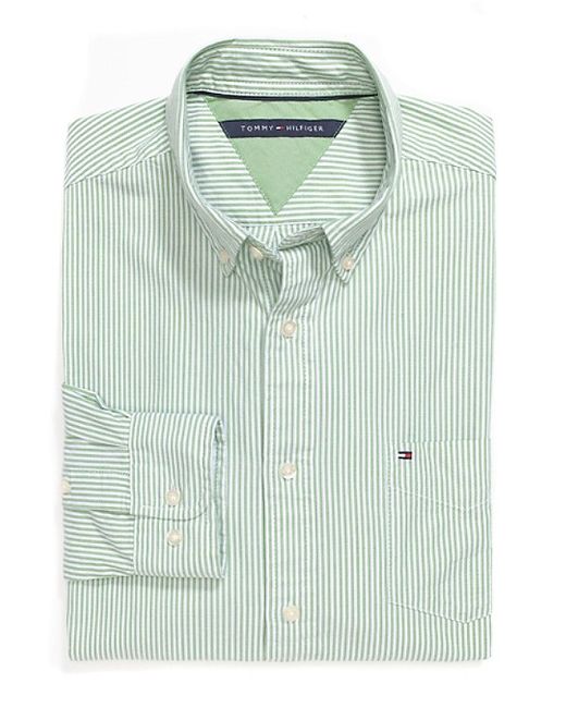 Tommy Hilfiger Classic Fit Long Sleeve Stripe Oxford Bright Avocado