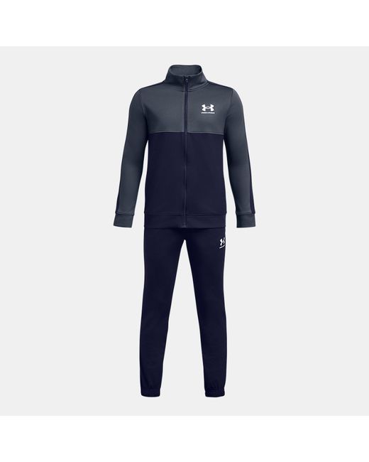 Under Armour Boys Rival Colorblock Knit Tracksuit Midnight Navy Downpour Gray White YSM 50 54