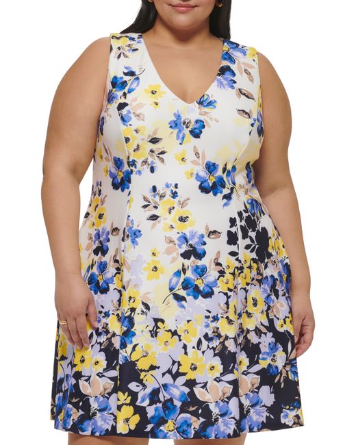 Vince Camuto Floral Print Fit And Flare Dress Plus