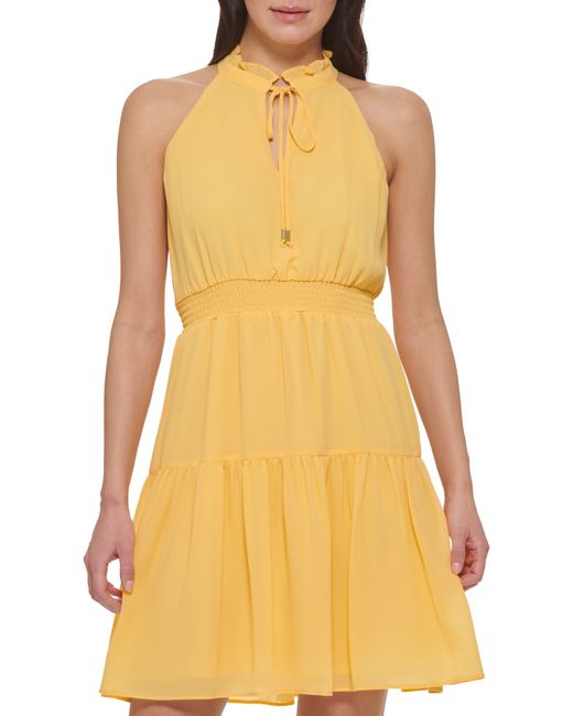 Vince Camuto Smocked Fit And Flare Dress Petite