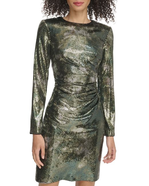 Vince Camuto Sequined Ruched Long Sleeve Dress