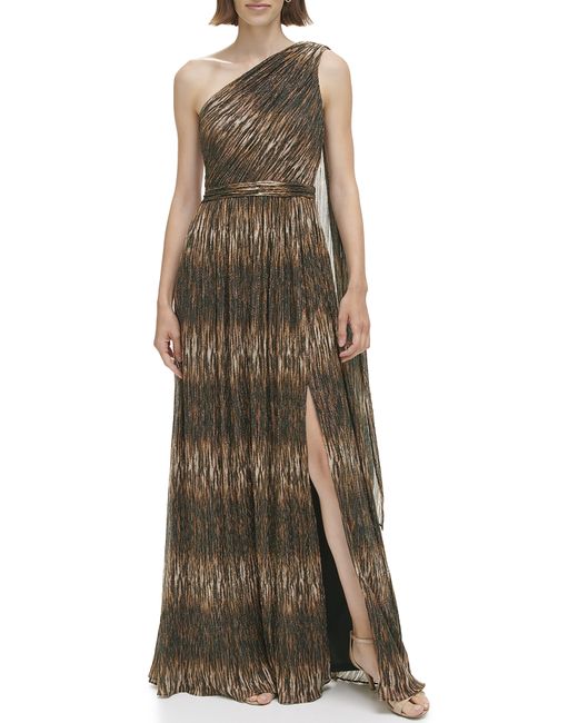 Vince Camuto Printed Pleated One Shoulder Gown