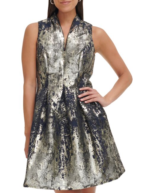 Vince Camuto Jacquard Sleeveless Fit And Flare Dress