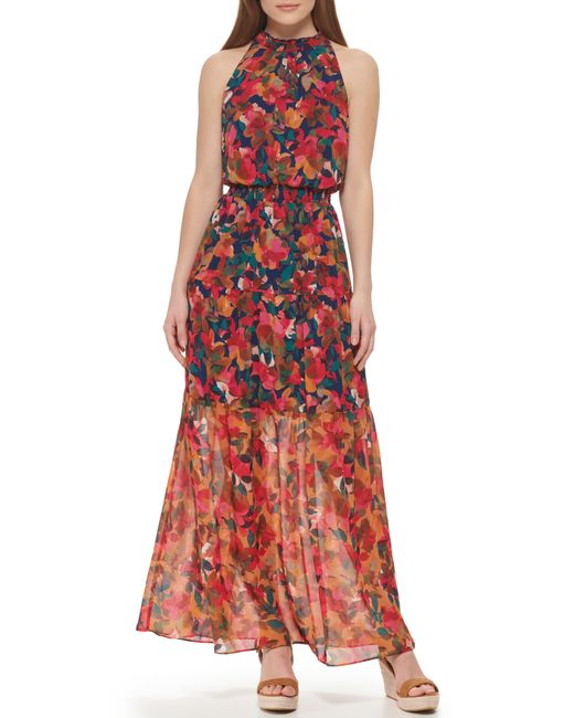 Vince Camuto Floral Print Smocked Maxi Dress Plus
