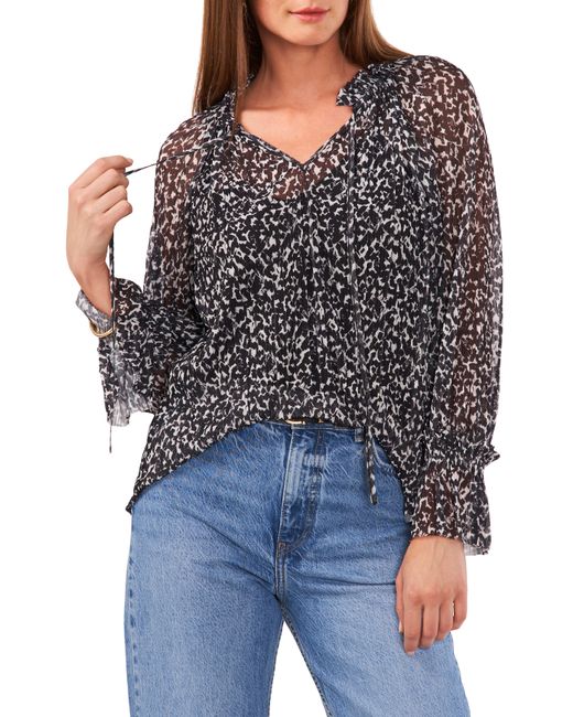 Vince Camuto Printed Pleated Peasant Top