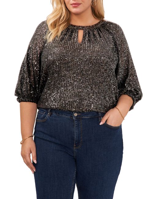 Vince Camuto Sequin Top With Keyhole Neck Plus