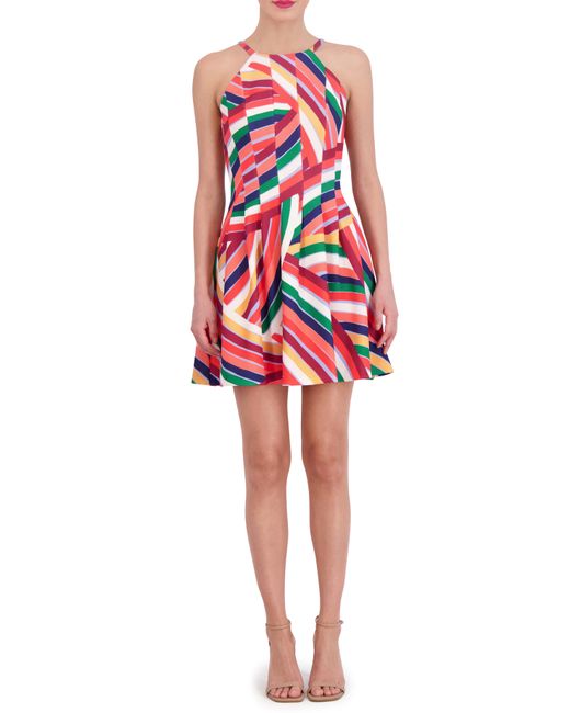 Vince Camuto Printed Pleated Fit And Flare Dress