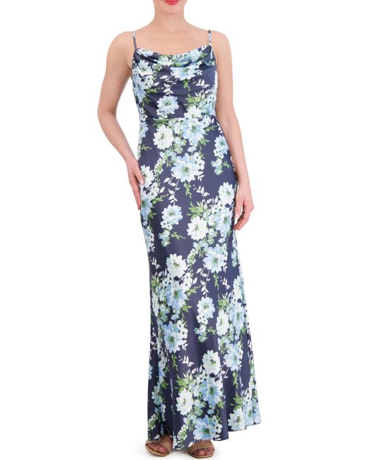 Vince Camuto Print Satin Cowl Neck Gown