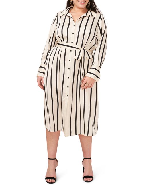 Vince Camuto Stripe Print Belted Shirtdress Plus