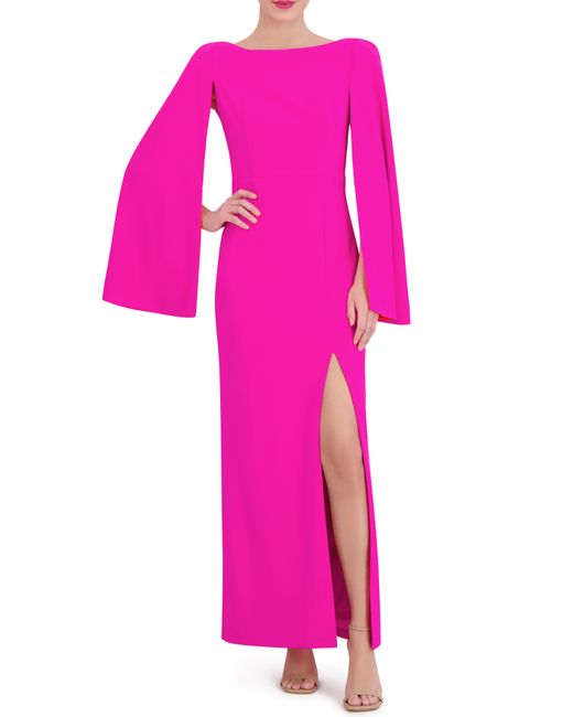 Vince Camuto Cape Sleeve Contrast Satin Gown