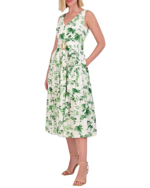 Vince Camuto Floral Print Belted Tiered Dress