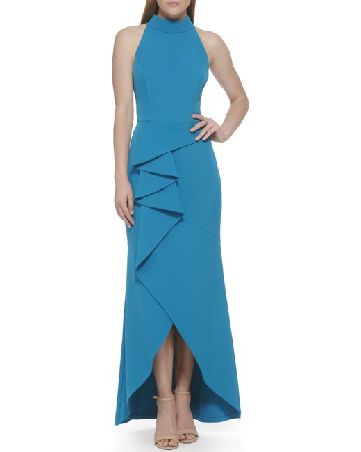 Vince Camuto Ruffled Mock Neck Gown