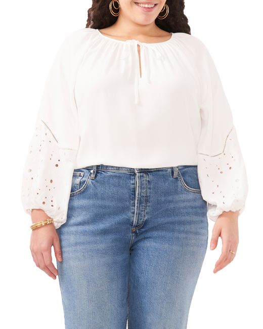 Vince Camuto Embroidered Sleeve Split Neck Blouse Plus