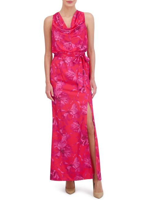 Vince Camuto Printed Cowl Neck Blouson Bodice Gown