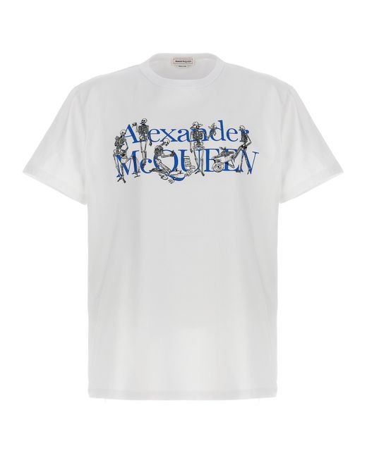 Alexander McQueen -Logo Embroidered T Shirt Bianco-