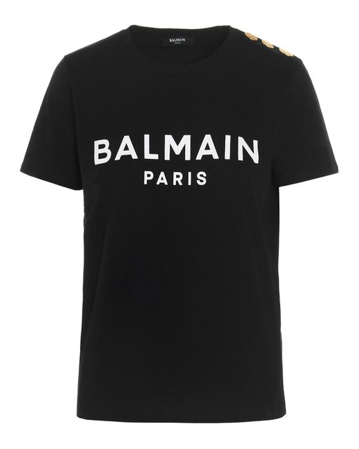Balmain -Logo Print T Shirt Bianco/Nero-